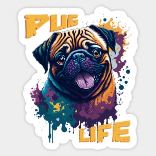 Pug Life - abstract colour splash cute pug Sticker